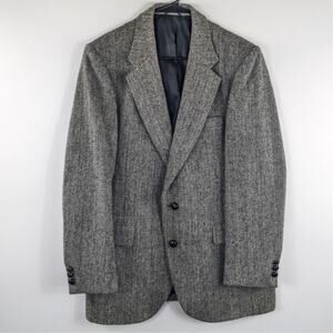 Harris Tweed Stafford 38R Gray Herringbone Wool Blazer Sport Coat Mens Jacket